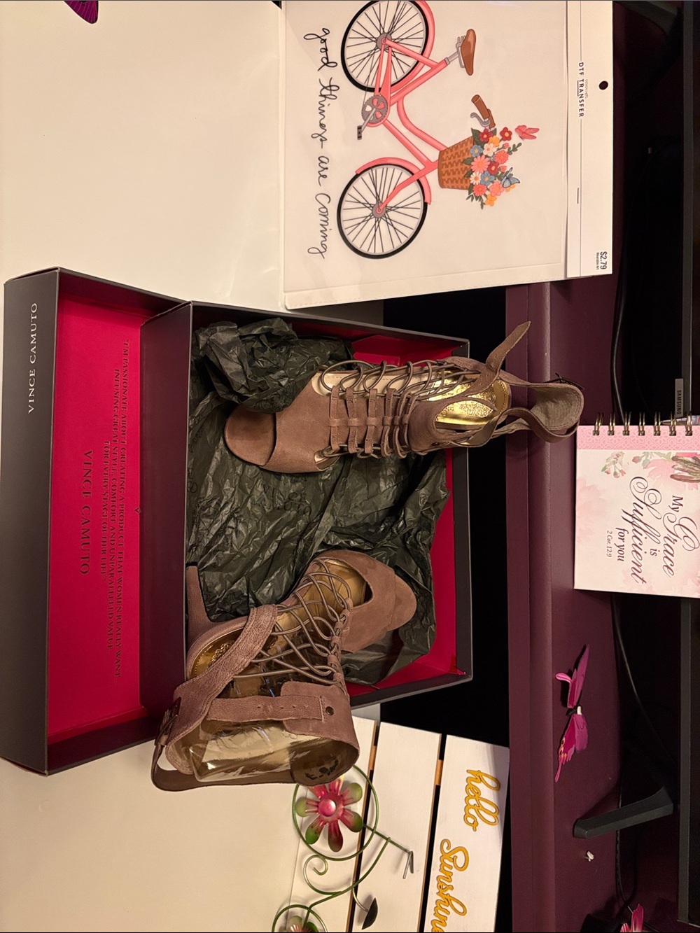 Vince Camuto Taupe Lace-Up Peep-Toe Booties